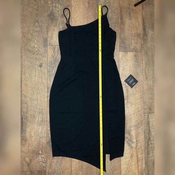 NWT Lulus Shape the Night Black Asymmetrical Midi Cocktail Dress Elegant Sexy L - Picture 9 of 11